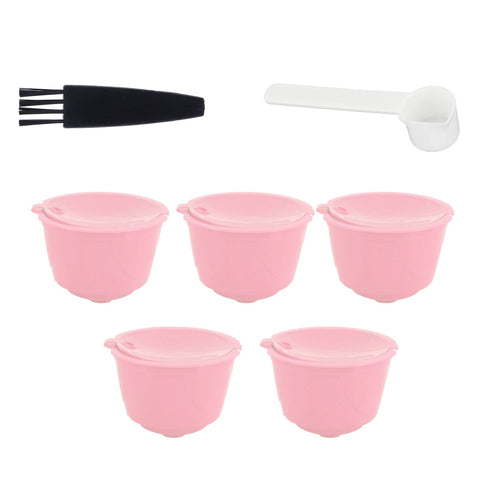 Coffee Capsules Reusable Refillable Coffee Filter Cup Kit Accessory for DOLCE GUSTO(Pink 5 Capsules1 Spoon 1 Brush) In Australia - Darrahopens