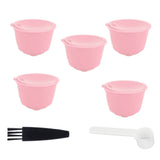 Coffee Capsules Reusable Refillable Coffee Filter Cup Kit Accessory for DOLCE GUSTO(Pink 5 Capsules1 Spoon 1 Brush) In Australia - Darrahopens