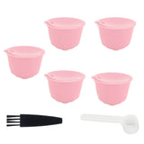 Coffee Capsules Reusable Refillable Coffee Filter Cup Kit Accessory for DOLCE GUSTO(Pink 5 Capsules1 Spoon 1 Brush) In Australia - Darrahopens