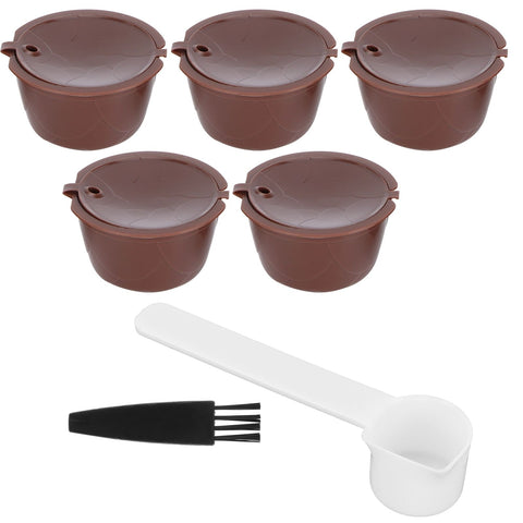 Coffee Capsules Reusable Refillable Coffee Cup Filter Kit Fit for DOLCE GUSTO Machine(Coffee 5 Capsules1 Spoon 1 Brush) In Australia - Darrahopens