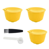 Coffee Machine Capsule Kit Reusable Coffee Filter Cup Accessories Fit for DOLCE GUSTO(Yellow 3 Capsules1 Spoon 1 Brush)