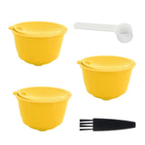Coffee Machine Capsule Kit Reusable Coffee Filter Cup Accessories Fit for DOLCE GUSTO(Yellow 3 Capsules1 Spoon 1 Brush)