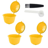 Coffee Machine Capsule Kit Reusable Coffee Filter Cup Accessories Fit for DOLCE GUSTO(Yellow 3 Capsules1 Spoon 1 Brush)