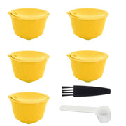 Coffee Machine Capsule Kit Reusable Coffee Filter Cup Accessories Fit for DOLCE GUSTO(Yellow 5 Capsules1 Spoon 1 Brush) In Australia - Darrahopens