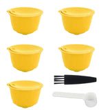 Coffee Machine Capsule Kit Reusable Coffee Filter Cup Accessories Fit for DOLCE GUSTO(Yellow 5 Capsules1 Spoon 1 Brush) In Australia - Darrahopens