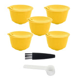 Coffee Machine Capsule Kit Reusable Coffee Filter Cup Accessories Fit for DOLCE GUSTO(Yellow 5 Capsules1 Spoon 1 Brush)