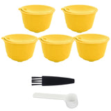 Coffee Machine Capsule Kit Reusable Coffee Filter Cup Accessories Fit for DOLCE GUSTO(Yellow 5 Capsules1 Spoon 1 Brush)