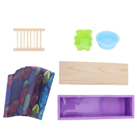 DIY Silicone Soap Mold Set with Wood Box Soap Rack Wrapping Paper Baking SuppliesPurple In Australia - Darrahopens