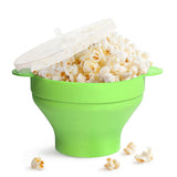 Popcorn Bucket Folding Silicone DIY Popcorn Maker Bowl with Lid Kitchen Accessory(With HandleGreen )