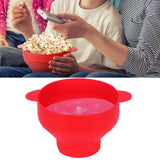 Popcorn Bucket Folding Silicone DIY Popcorn Maker Bowl with Lid Kitchen Accessory(With HandleRed )