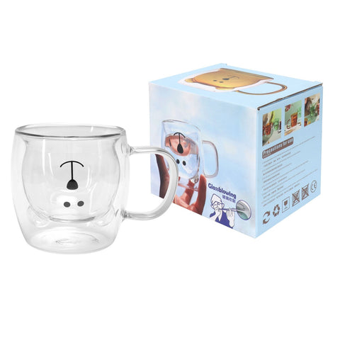 250ml Bear Shaped Glass Cup Double Wall Water Tea Coffee Milk Mug with Handle for HomeTransparent In Australia - Darrahopens