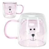 250ml Bear Shaped Glass Cup Double Wall Water Tea Coffee Milk Mug with Handle for HomePink In Australia - Darrahopens
