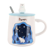 Embossed Animal Cup Cartoon Cute Coffee Cup with Lid Spoon Couple Gift Mug for DrinkingStar In Australia - Darrahopens