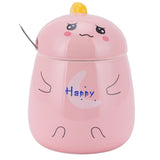 450ml Cute Ceramic Cup with Lid Spoon Water Cup Coffee Mug Girl Gift for Home OfficePink Happy In Australia - Darrahopens