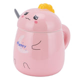 450ml Cute Ceramic Cup with Lid Spoon Water Cup Coffee Mug Girl Gift for Home OfficePink Happy In Australia - Darrahopens