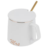 320ml Fashon Ceramic Cup Coffee Mug Cup with Lid Spoon Present Gift for Home OfficeWhite M Letter