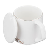 320ml Fashon Ceramic Cup Coffee Mug Cup with Lid Spoon Present Gift for Home OfficeWhite M Letter