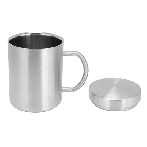 Stainless Steel Mug with Handle Lid DoubleLayer Heat Insulation Cup Beer Mug For Home Summer(L 400ml ) In Australia - Darrahopens