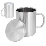 Stainless Steel Mug with Handle Lid DoubleLayer Heat Insulation Cup Beer Mug For Home Summer(L 400ml )