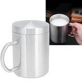 Stainless Steel Mug with Handle Lid DoubleLayer Heat Insulation Cup Beer Mug For Home Summer(L 400ml )