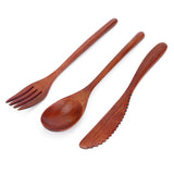 Portable Wooden Cutlery Set Spoon Fork Knife Wood Flatware Dinnerware Tableware with Bag