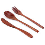 Portable Wooden Cutlery Set Spoon Fork Knife Wood Flatware Dinnerware Tableware with Bag