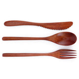 Portable Wooden Cutlery Set Spoon Fork Knife Wood Flatware Dinnerware Tableware with Bag