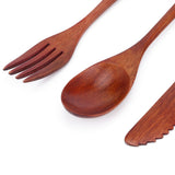 Portable Wooden Cutlery Set Spoon Fork Knife Wood Flatware Dinnerware Tableware with Bag