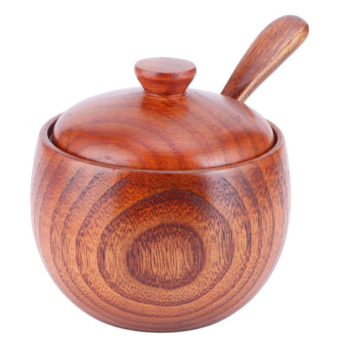 Wooden Salt Box with Lid Spoon Vintage Spice Jar Seasoning Container Cooking Utensil In Australia - Darrahopens