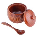 Wooden Salt Box with Lid Spoon Vintage Spice Jar Seasoning Container Cooking Utensil In Australia - Darrahopens