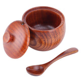 Wooden Salt Box with Lid Spoon Vintage Spice Jar Seasoning Container Cooking Utensil In Australia - Darrahopens