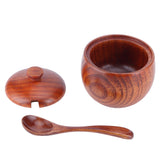Wooden Salt Box with Lid Spoon Vintage Spice Jar Seasoning Container Cooking Utensil In Australia - Darrahopens