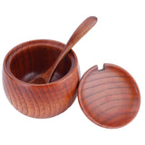 Wooden Salt Box with Lid Spoon Vintage Spice Jar Seasoning Container Cooking Utensil In Australia - Darrahopens