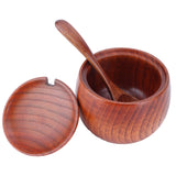 Wooden Salt Box with Lid Spoon Vintage Spice Jar Seasoning Container Cooking Utensil In Australia - Darrahopens
