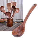 Teak Soup Spoon with Long Handle Food Grade Household Spoon for Home Restaurant Hotel
