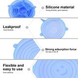 6Pcs Food Sealing Lid Expandable Reusable Vegetable Fruit Sealing Cover for Kitchen UseBlue