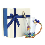 Glass Cup Innovative Flower Tea Cup with Spoon Drink Mug Birthday Christmas Festive GiftsBlue Rose 350ML In Australia - Darrahopens