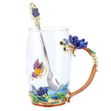 Glass Cup Innovative Flower Tea Cup with Spoon Drink Mug Birthday Christmas Festive GiftsBlue Rose 350ML In Australia - Darrahopens