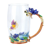 Glass Cup Innovative Flower Tea Cup with Spoon Drink Mug Birthday Christmas Festive GiftsBlue Rose 350ML