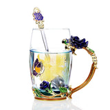 Glass Cup Innovative Flower Tea Cup with Spoon Drink Mug Birthday Christmas Festive GiftsBlue Rose 350ML