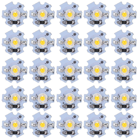 25Pcs 0.5W 5V High Power LED Lamp Bead Light Source Chip with Aluminum PlateWarm White Light: 3000‑3200K