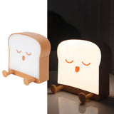 USB Night Light Mini Cute Cartoon Bread‑Shaped Bedside Lamp Phone Holder Stand Brown
