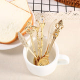 6Pcs/Set Retro Royal Style Metal Mini Coffee Spoons and Fork Kitchen Fruit Accessories Golden