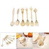 6Pcs/Set Retro Royal Style Metal Mini Coffee Spoons and Fork Kitchen Fruit Accessories Golden