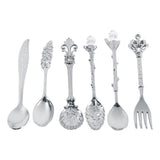 6Pcs/Set Vintage Royal Style Metal Mini Coffee Spoons and Fork Kitchen Fruit Accessories Silver In Australia - Darrahopens