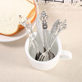 6Pcs/Set Vintage Royal Style Metal Mini Coffee Spoons and Fork Kitchen Fruit Accessories Silver In Australia - Darrahopens