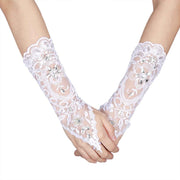 Retro Syle Ivory Lace Flower Bride Bridal Rhinestone Sexy Fingerless Gloves Wedding White In Australia - Darrahopens