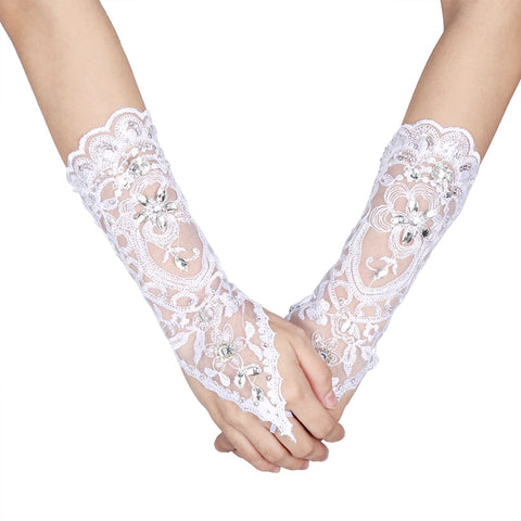 Retro Syle Ivory Lace Flower Bride Bridal Rhinestone Sexy Fingerless Gloves Wedding White In Australia - Darrahopens