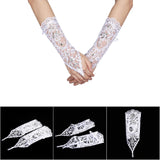 Vintage Syle Ivory Lace Flower Bride Bridal Rhinestone Sexy Fingerless Gloves Wedding Ivory