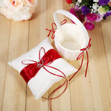 Flower Girls Basket and Ring Pillow Set Satin Bowknot for Wedding Party Decoration Red & Ivory In Australia - Darrahopens